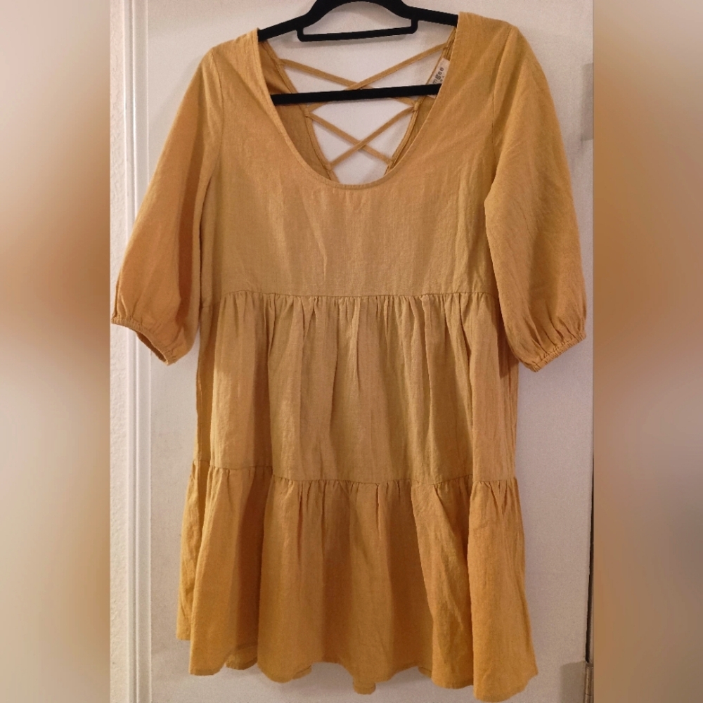 Umgee Dress Puff sleeve Mustard Size Small